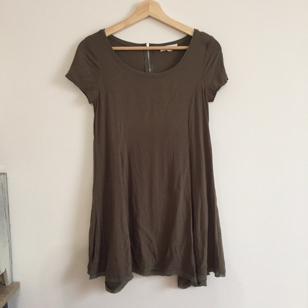 Socialite Irregular Hem Shirt Dress Sz XS Khaki
